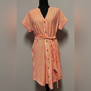NWT Alex Marie ORANGE White STRIPE Dress MEDIUM Women M